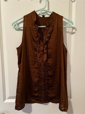 Jacob Brown Ruffled Satin-Effect Sleeveless Blouse